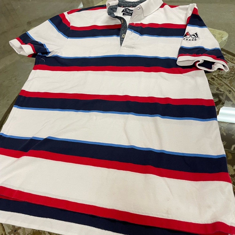 Chaps Stretch Polo with Red, Blue, and White Stripes